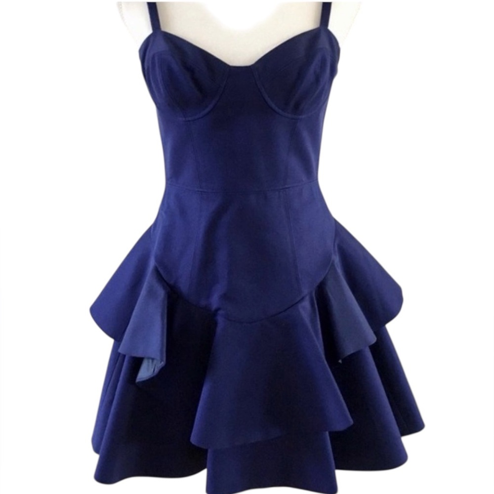 Rebecca Taylor Bustier Cobalt Blue Flounced Party Dress, sz 4